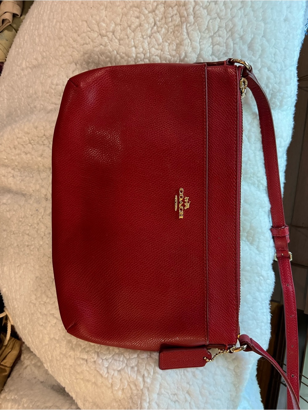 Coach Red Pebbled Leather Crossbody with Gold Hardware